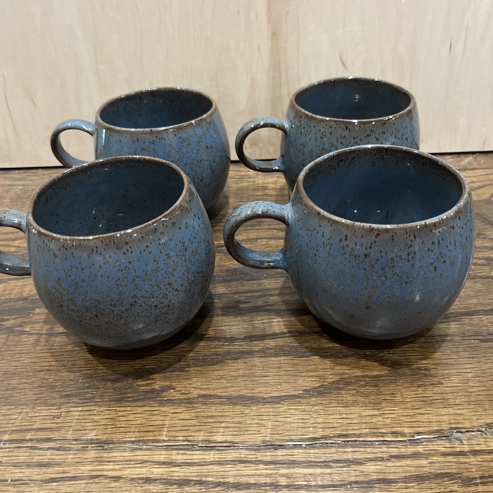 SOUTHERN LIVING, Astra Stone Set of 4 Mugs Speckled Blue Stoneware Coffee Cups